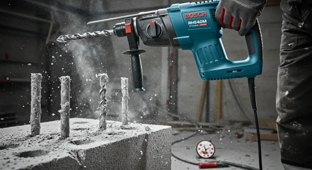 Bosch RH540M Rotary Hammer Concrete Drilling Speed Performance in Real-World Test - Tool Tested