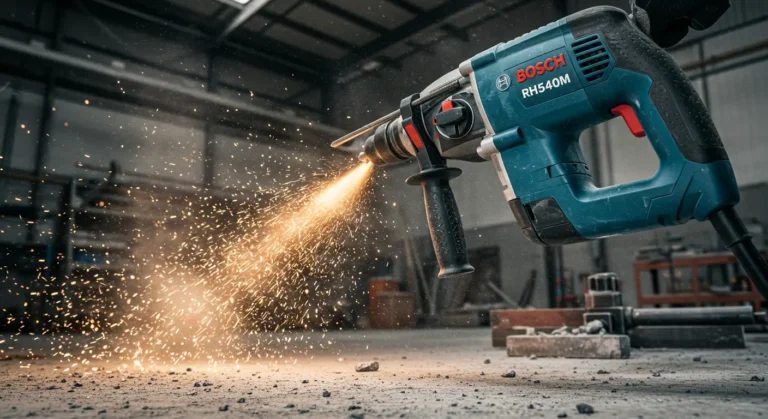 Bosch RH540M Rotary Hammer in Action Drilling Concrete - Powerful Performance - Tool Tested