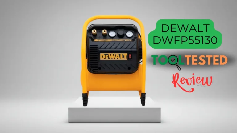 DEWALT DWFP55130 Review hero image, quiet air compressor, studio shot - Tool Tested