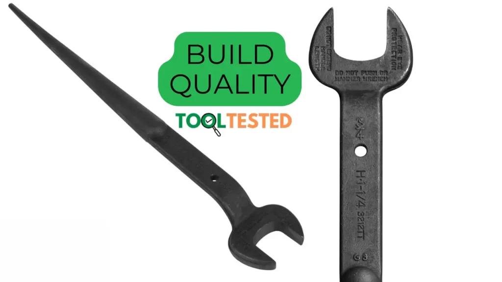 Close-up showcasing the exceptional build quality of the Klein Tools Spud Wrench. See the full build quality assessment in the Tool Tested review.