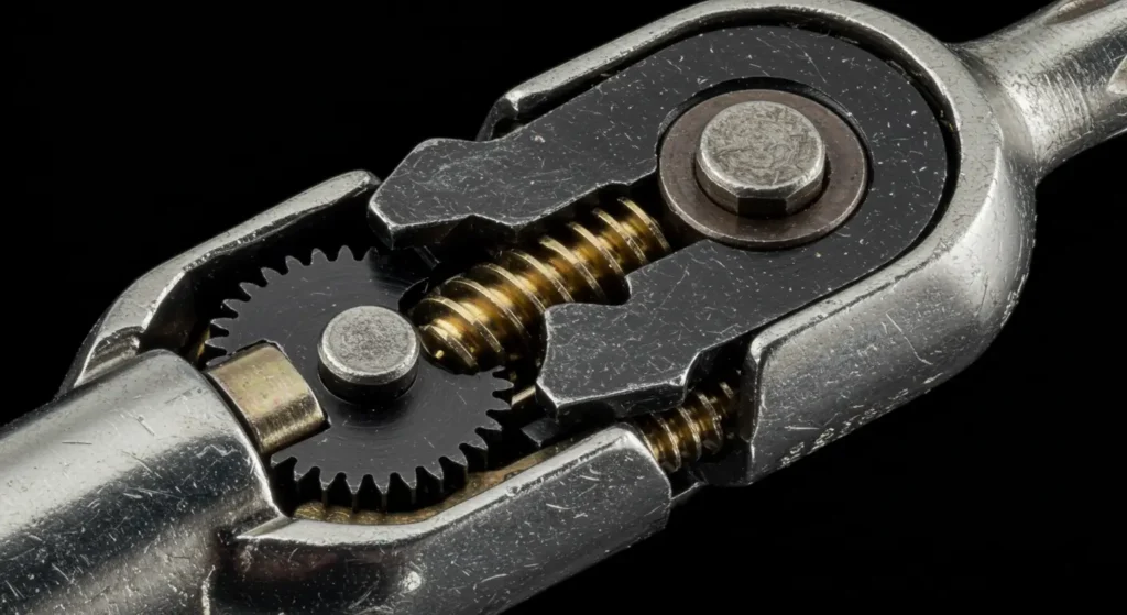 Close-up of a ratcheting screwdriver mechanism, showing how it allows for continuous turning, featured on Tool Tested's guide.