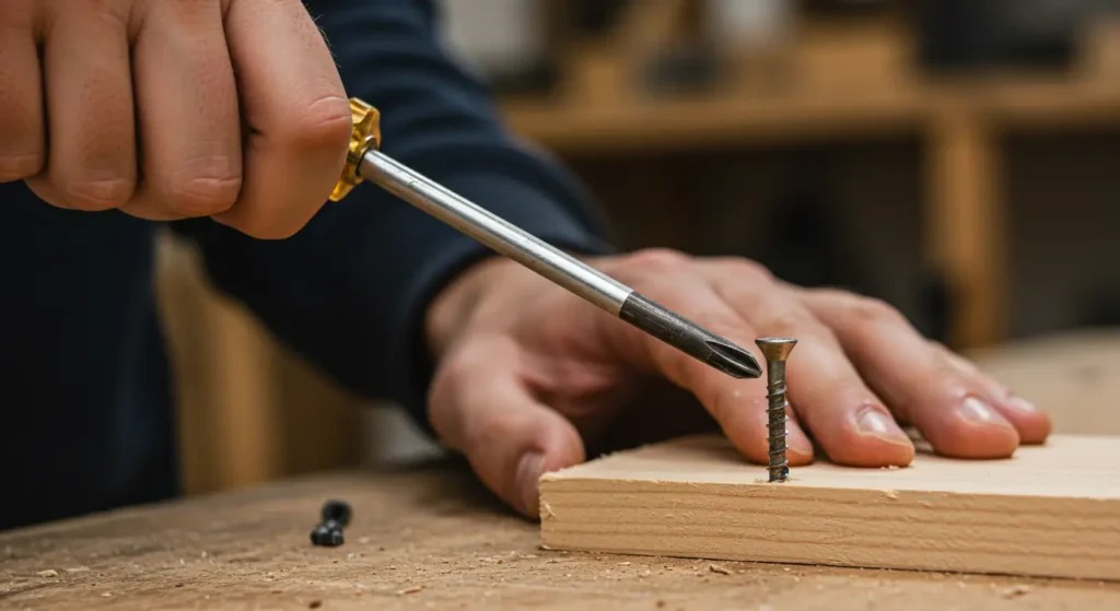 Image of a hand using a screwdriver to fasten a screw, illustrating the basic function of the tool, in Tool Tested's guide.