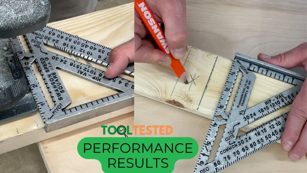 Swanson Speed Square being used in tests of Performance, reviewed on Tool Tested.