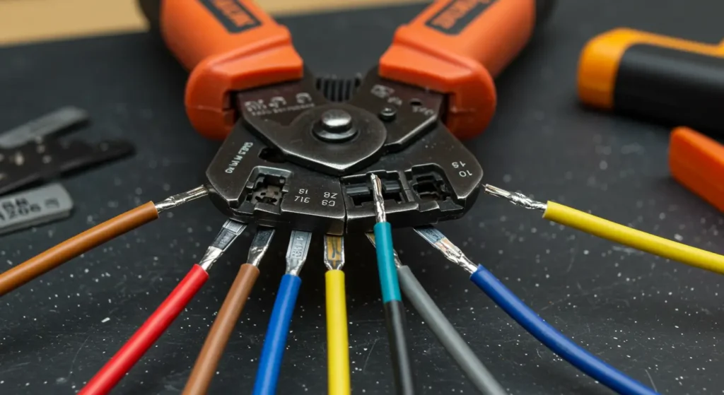 Tool Tested versatility test of Klein Tools Crimping Pliers showcasing their compatibility with various wire gauges and terminals.