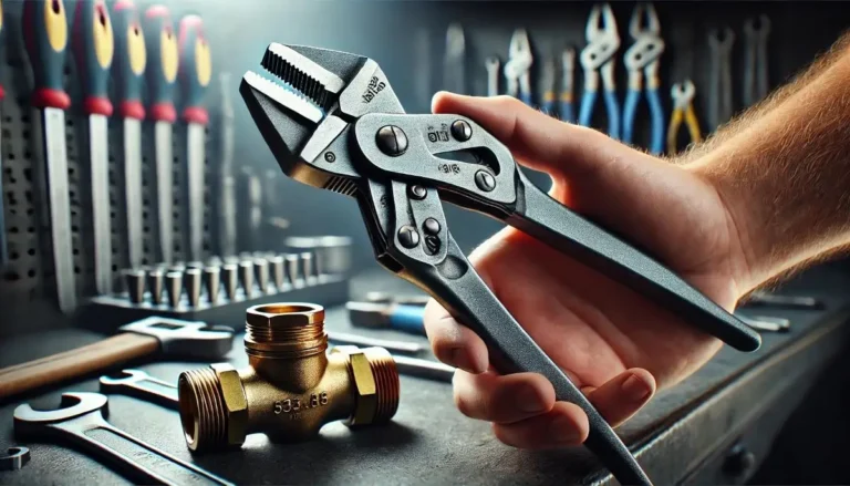 High-quality set of slip-joint pliers in action, gripping a pipe fitting. Explore our complete guide on Tool Tested.