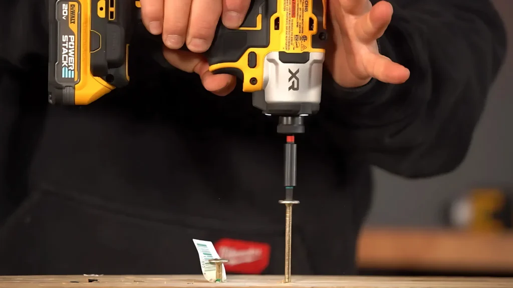 DEWALT DCF845 Impact Driver driving an 8-inch deck screw in speed test - as tested by Tool Tested.