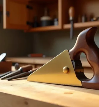 A close-up of a high-quality hand plane on a wooden workbench, surrounded by other woodworking hand tools. A beginner's step-by-step guide from Tool Tested.