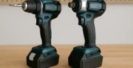 A side-by-side comparison showing the difference in size and design between an impact driver and a drill. Tool Tested