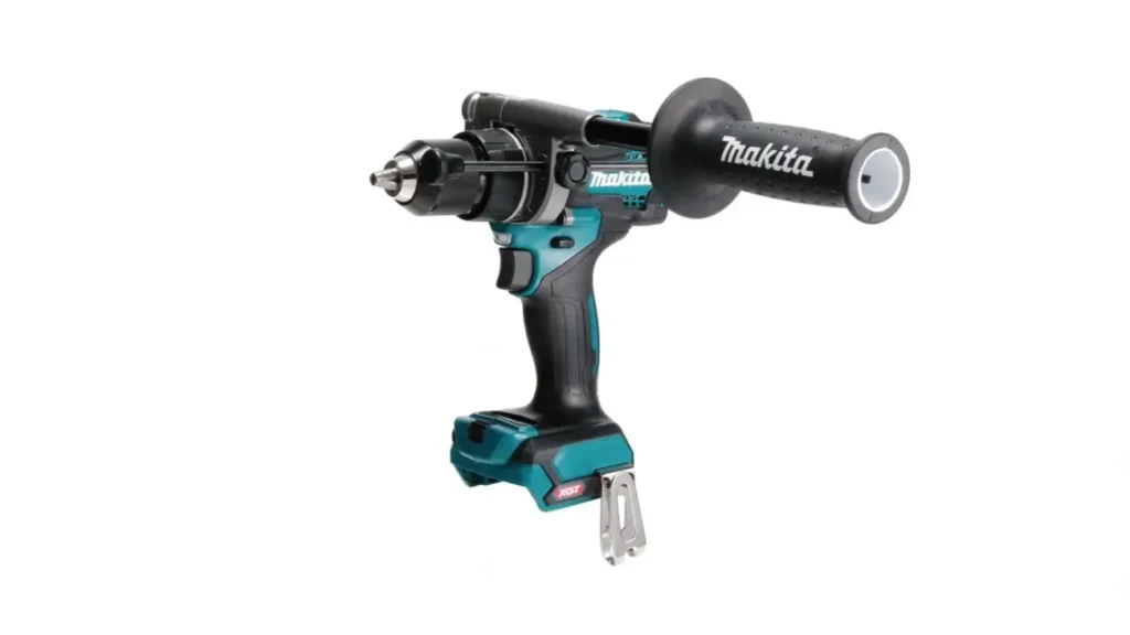 A professional product shot of the Makita GPH01 40V Max XGT Drill, highlighting its powerful 40V battery and ergonomic design.