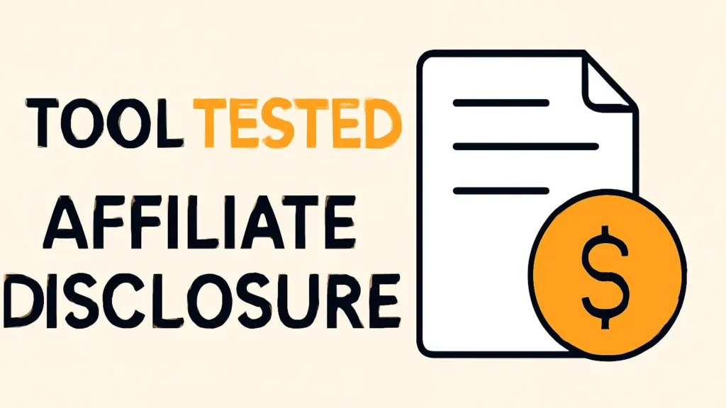 Affiliate Disclosure banner for Tool Tested website, featuring bold "TOOL" in black, "TESTED" in orange, and a dollar-sign-marked document icon.