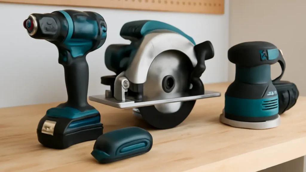 A close-up view of clean, well-maintained power tools on a workbench, showing an organized setup. Tool Tested