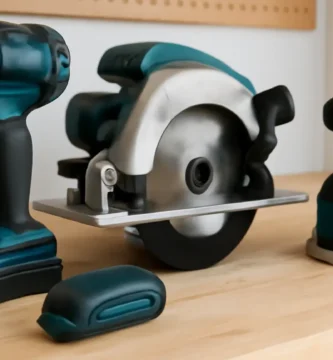 A close-up view of clean, well-maintained power tools on a workbench, showing an organized setup. Tool Tested