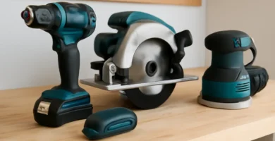 A close-up view of clean, well-maintained power tools on a workbench, showing an organized setup. Tool Tested