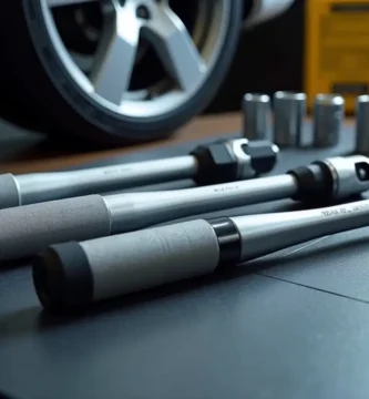 A close-up shot of three different torque wrenches laid out on a table, ready for a test in a workshop for a review of the best torque wrench in 2025.