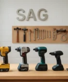 Budget vs Premium Power Tools comparison in a Smart AI Gears workshop, showcasing a mix of tools for various projects.