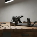 A high-quality xTool RA2 Pro laser rotary attachment being tested on a wooden workbench for a Tool Tested product review focusing on the xTool RA2 Pro Review keyword.